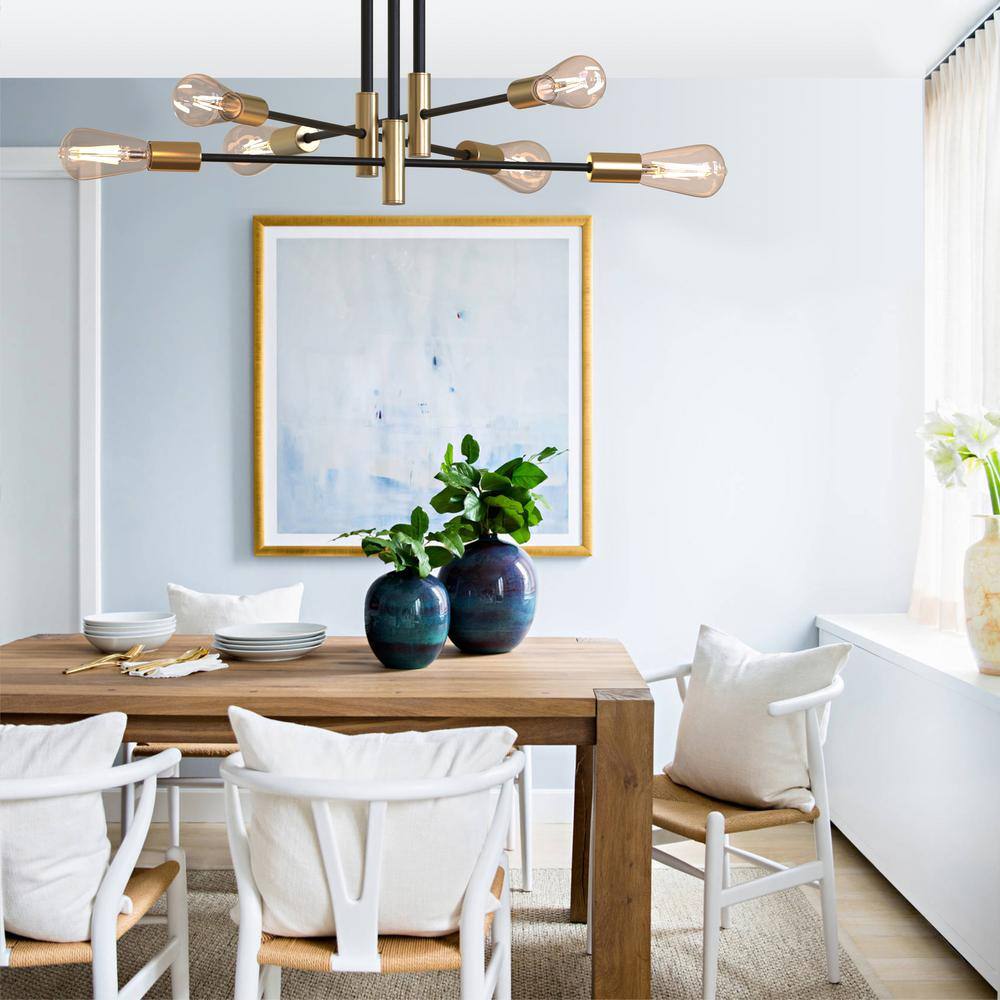 32.7 in. 6-Light Black Unique Modern Sputnik Semi-Flush Mount with Aged Brass Socket Cups - Hercitys