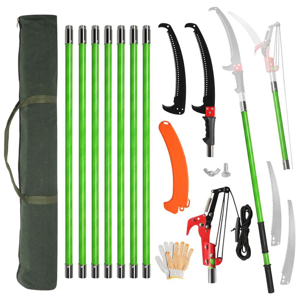 360 in. x 13.7 in. Green Extendable Tree Pruner with Sharp Steel Blade and Scissors High Branches Trimming - Hercitys