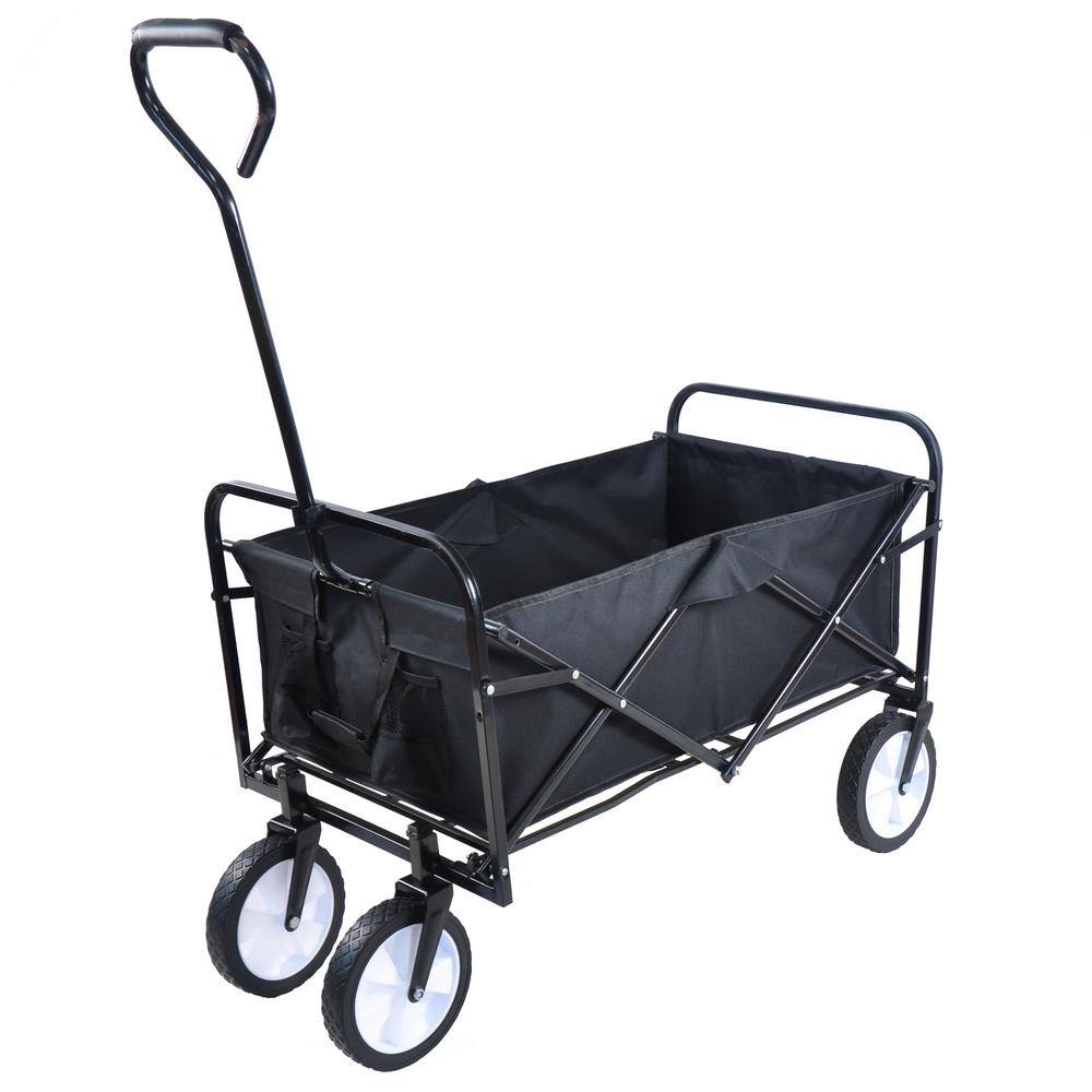 3.6 cu. ft. Black Metal Garden Cart, Shopping Folding Wagon - Hercitys