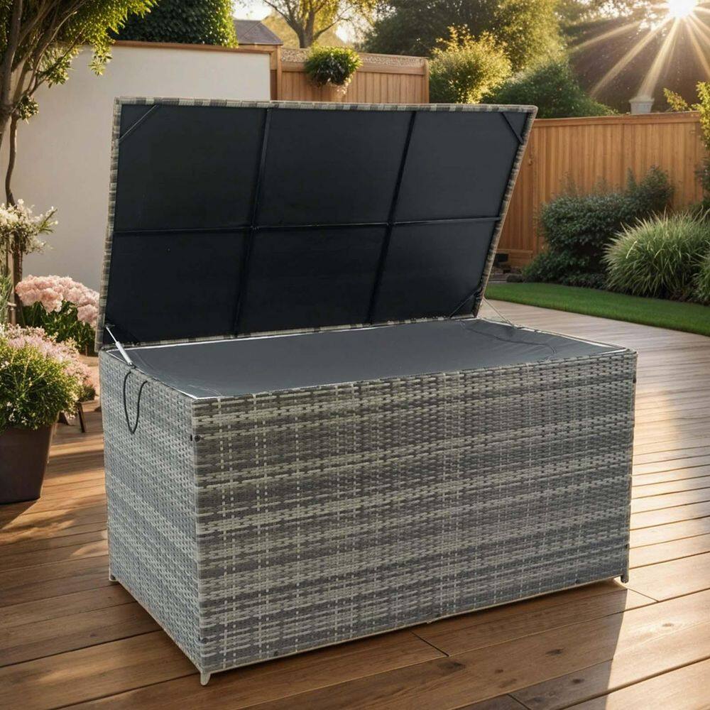 200 Gal. PE Rattan Patio Deck Boxes with Lid, Indoor Outdoor Durable Storage Deck Box For Patio Lawn and Garden, Grey - Hercitys