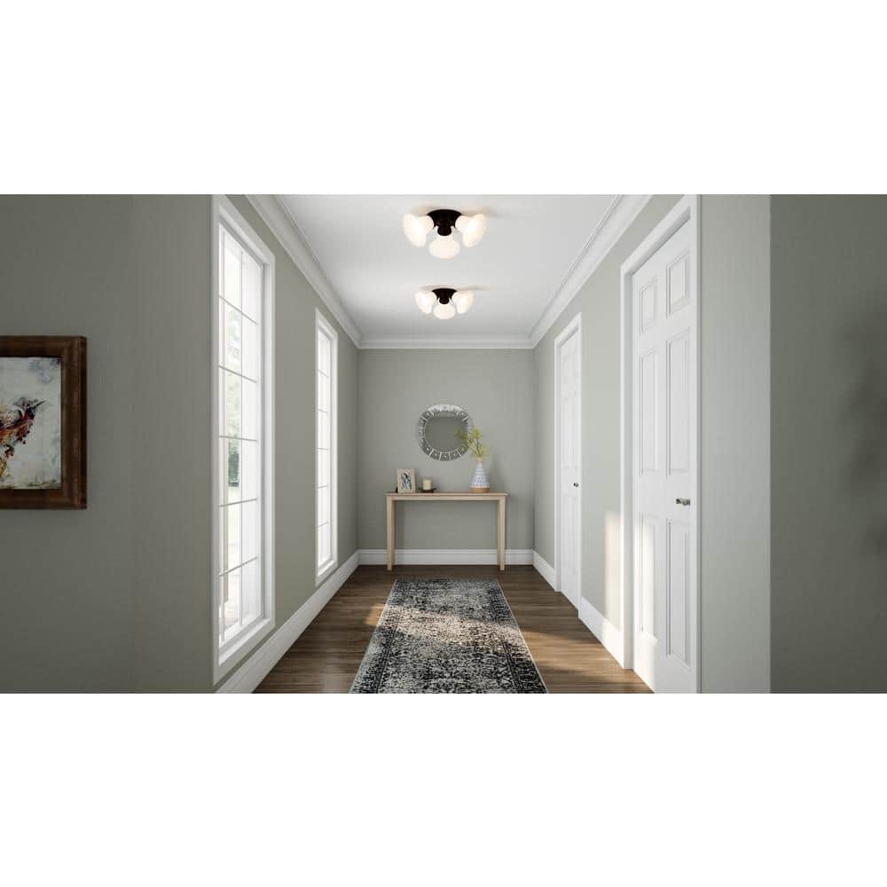 17.5 in. 3-Light Oil-Rubbed Bronze Flush Mount with Bell Shaped Frosted Glass Shades - Hercitys
