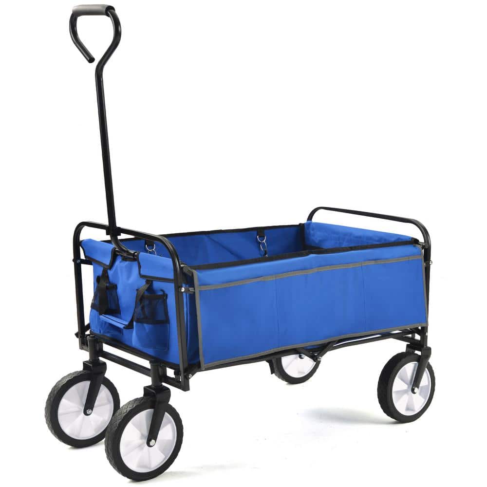3 cu. ft. Fabric Folding Wagon Garden Cart in Blue, for Garden, Shopping, Beach, Camping, Picnic - Hercitys