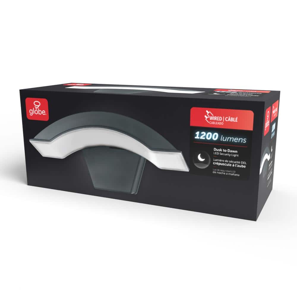 14-Watt Equivalent Curved Black 1200 LM Hardwired Automatic DuskToDawn Outdoor Integrated LED Flood Security Area Light - Hercitys