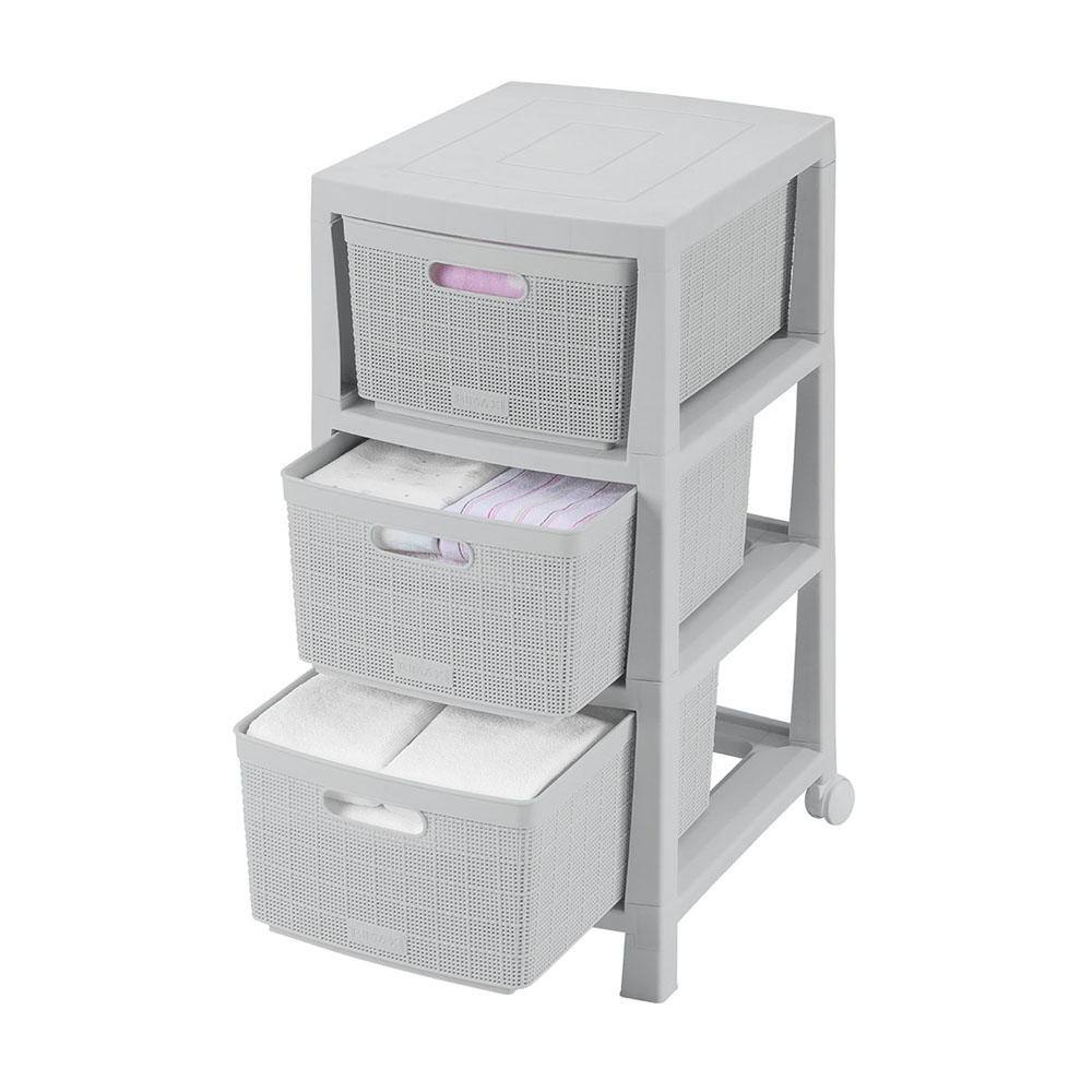 3 Drawer Resin Wheeled Rolling Storage Cart in Gray - Hercitys