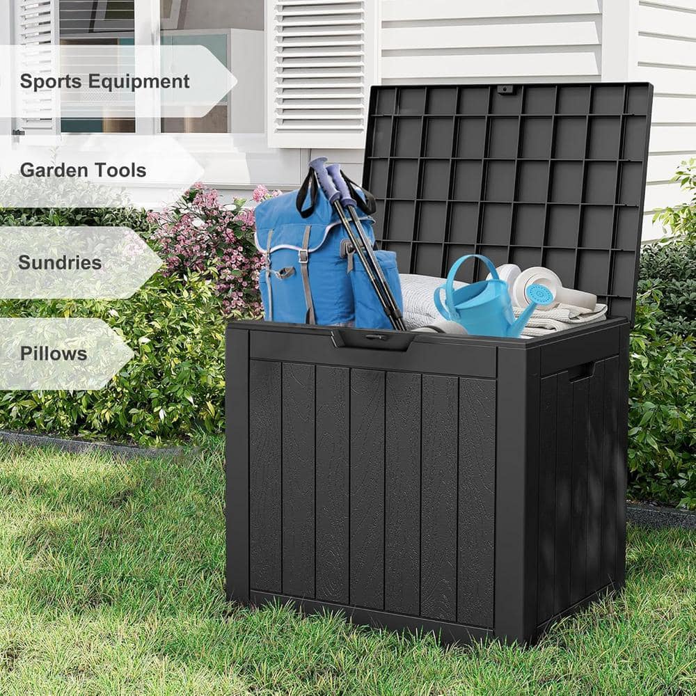 32 Gal. Black Lockable Resin Deck Box - Hercitys