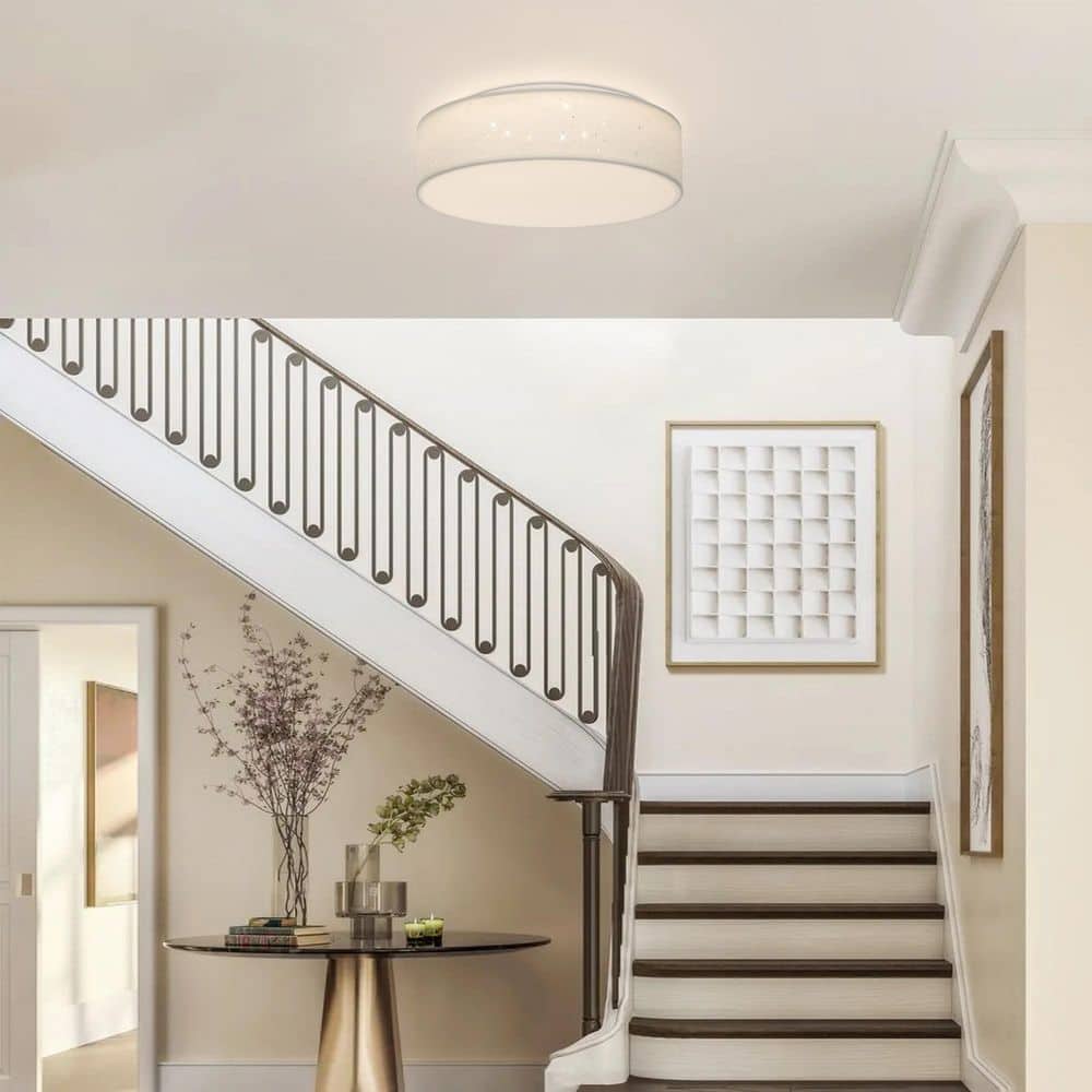 15 in. Modern White Integrated LED Dimmable Novelty Star Cloth Cover Flush Mount Ceiling Light Fixture for Bedroom - Hercitys