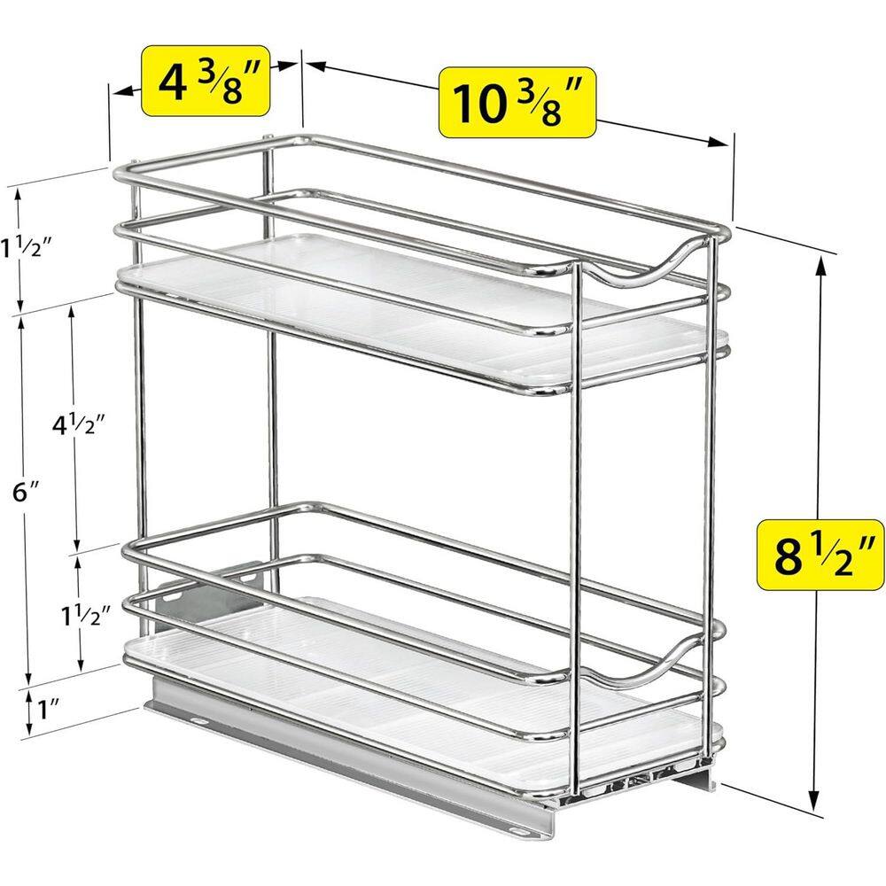 2 Tier Alloy Steel Pull Out Spice Rack Organizer for Inside Kitchen Cabinets, 4-1/4 in. Wide - Hercitys