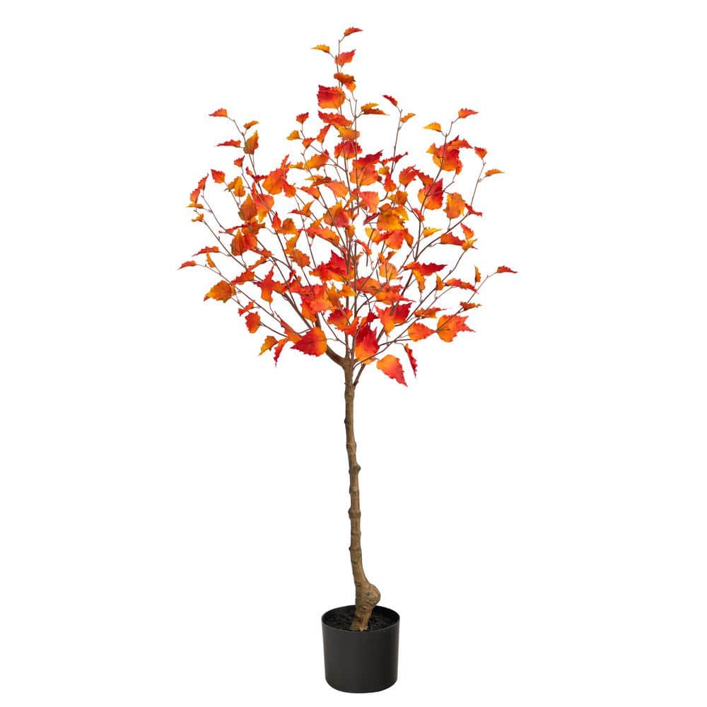 4 ft. Orange Fall Birch Artificial Autumn Tree - Hercitys