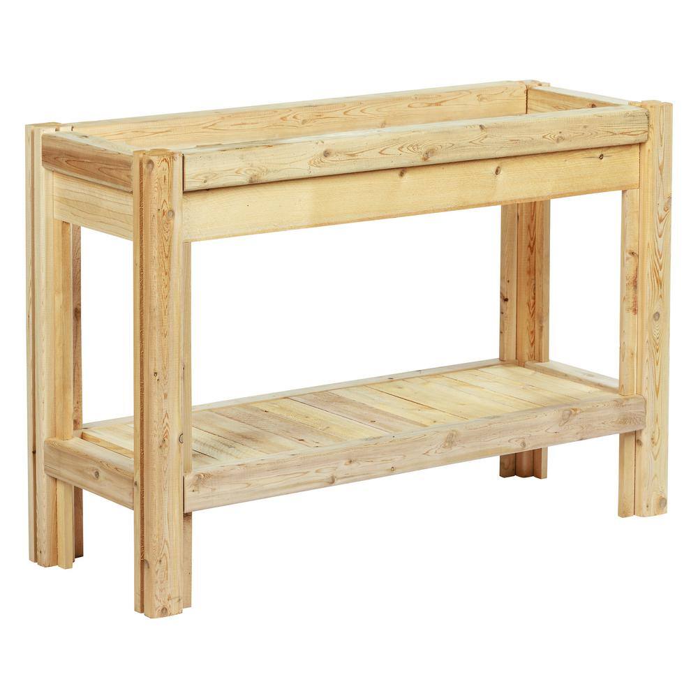 2 Tiers Cedar Bucket with Shelf Garage Storage Shelving Unit in Unfinished Cedar Wood (44 in. W x 30 in. H x 16 in. D) - Hercitys