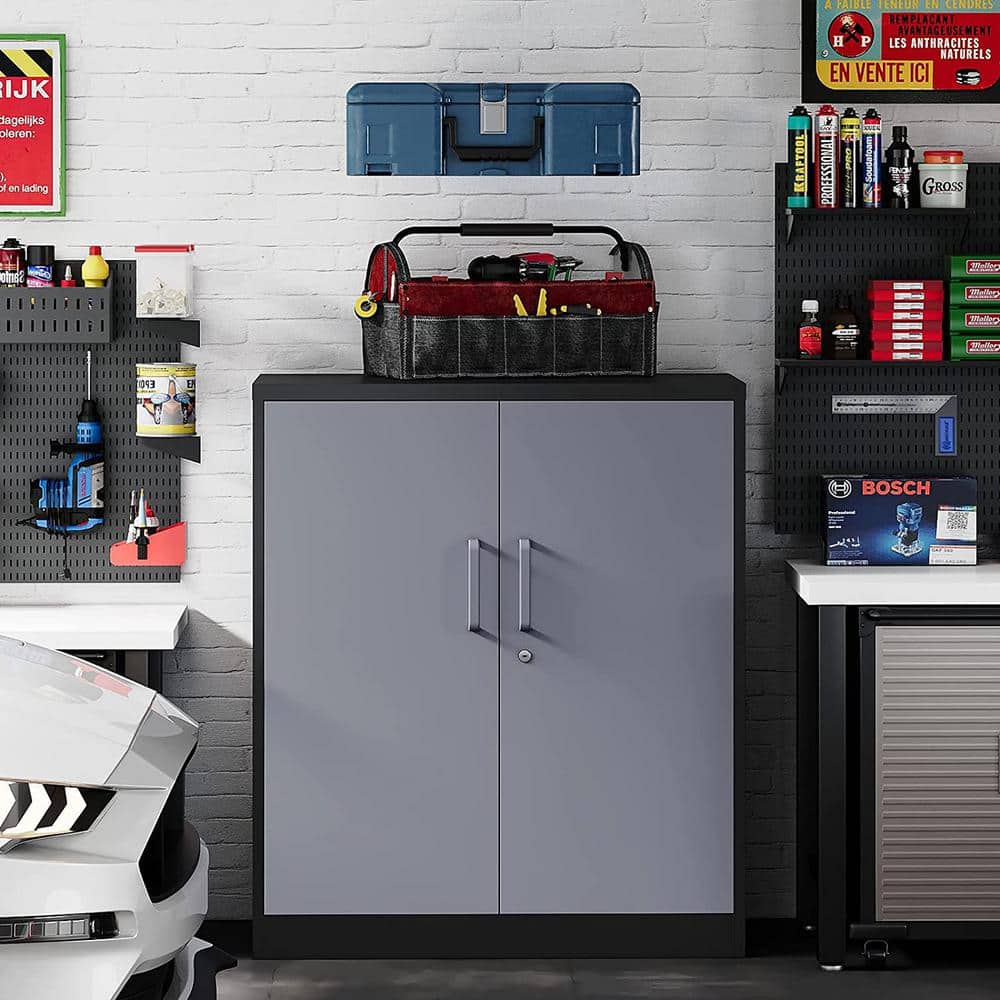 31.5 in. W x 35.4 in. H x 15.7 in. D 2 Adjustable Shelves Metal Garage Storage Freestanding Cabinet with 2 Doors in Grey - Hercitys