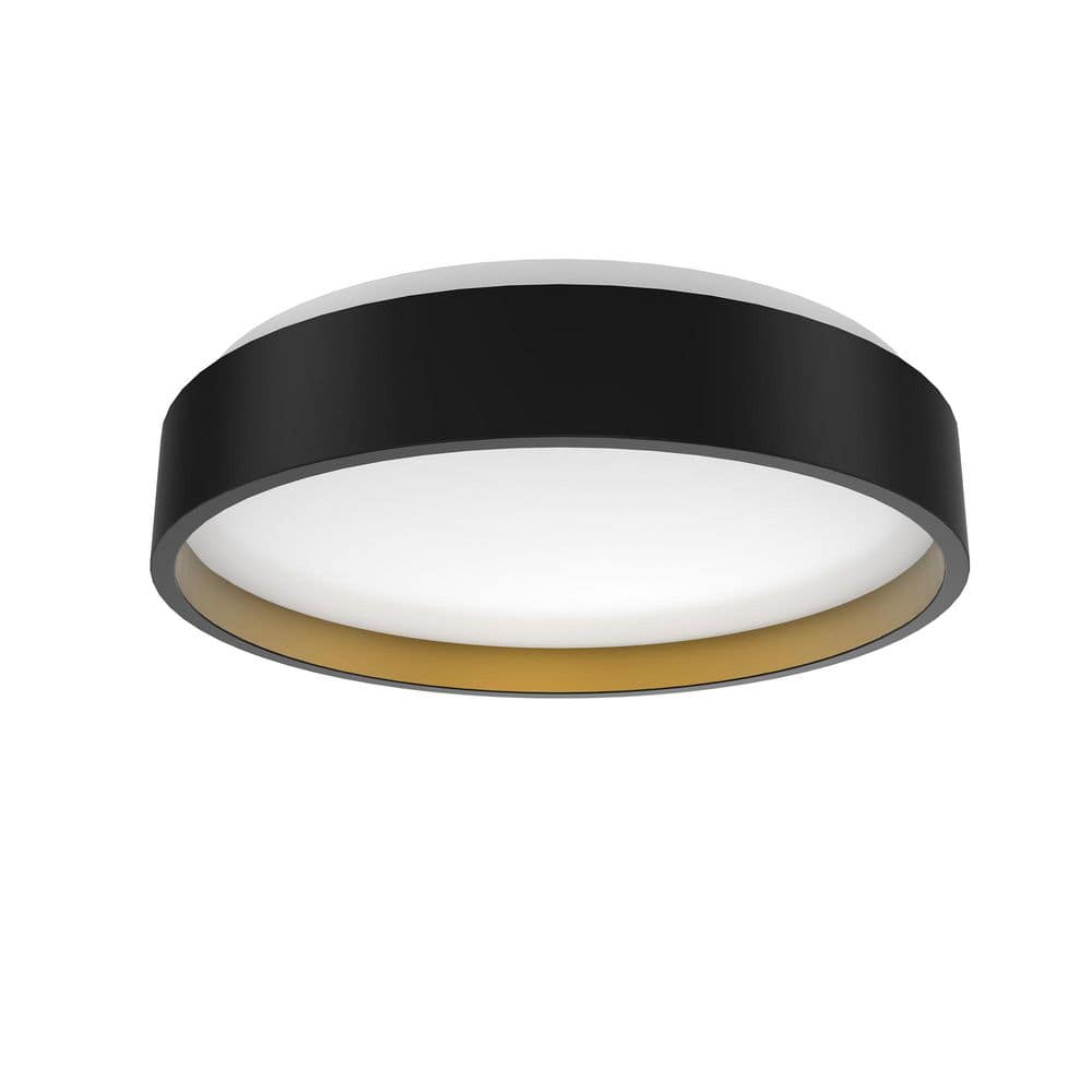 15 in. Modern Black with Golden Inside Integrated LED 5 CCT Flush Mount Ceiling Light Fixture for Living Room or Bedroom - Hercitys