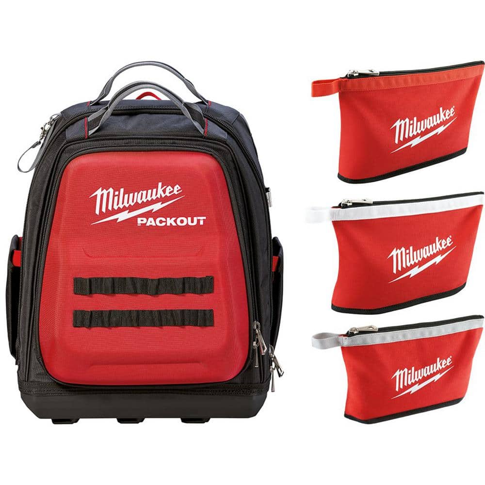 15 in. PACKOUT Tool Backpack with 3-Pack Zipper Tool Bags - Hercitys