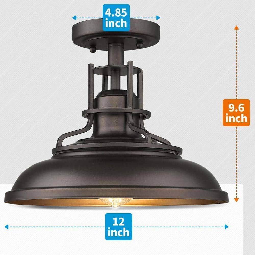 12 in.1-Light Oil Rubbed Bronze Finish With Metal Glass Semi-Flush Mount Light - Hercitys