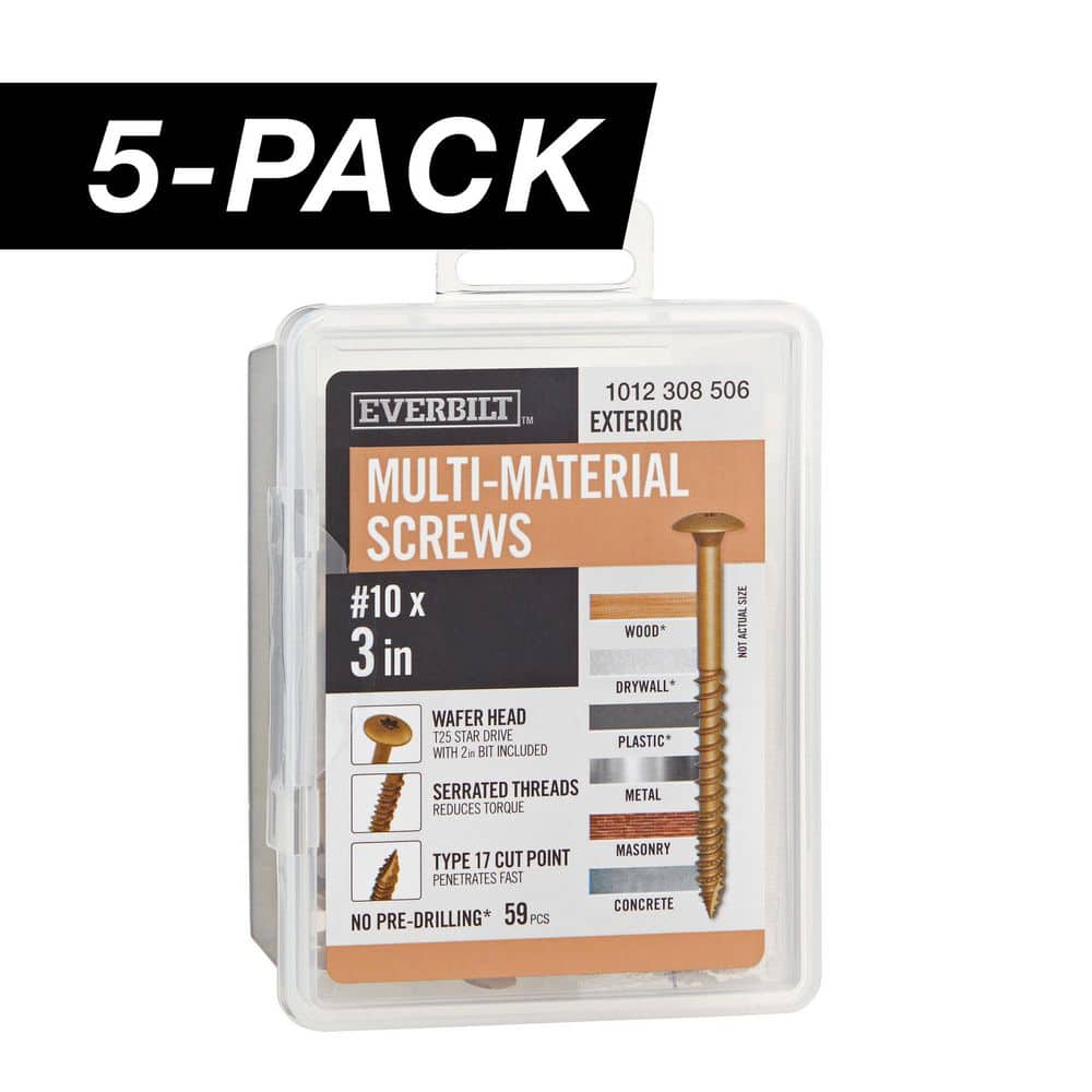 5-Pack #10 x 3 in. Brown 6-Lobe Star Drive Exterior Wafer Head Multi-Material Screw (5 lbs. / 295-Piece) - Hercitys