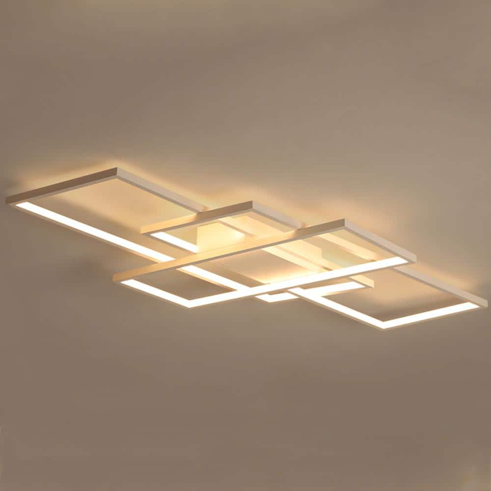 43.3 in. 1-Light Modern White Selectable LED Square Acrylic Dimmable Flush Mount Ceiling Light with Remote - Hercitys