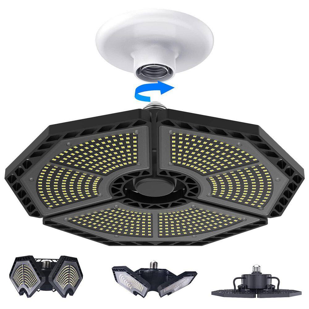 10.6 in. 6000K LED Garage Lights, 140-Watt 18500 Lumens Garage Ceiling Lighting Black - Hercitys