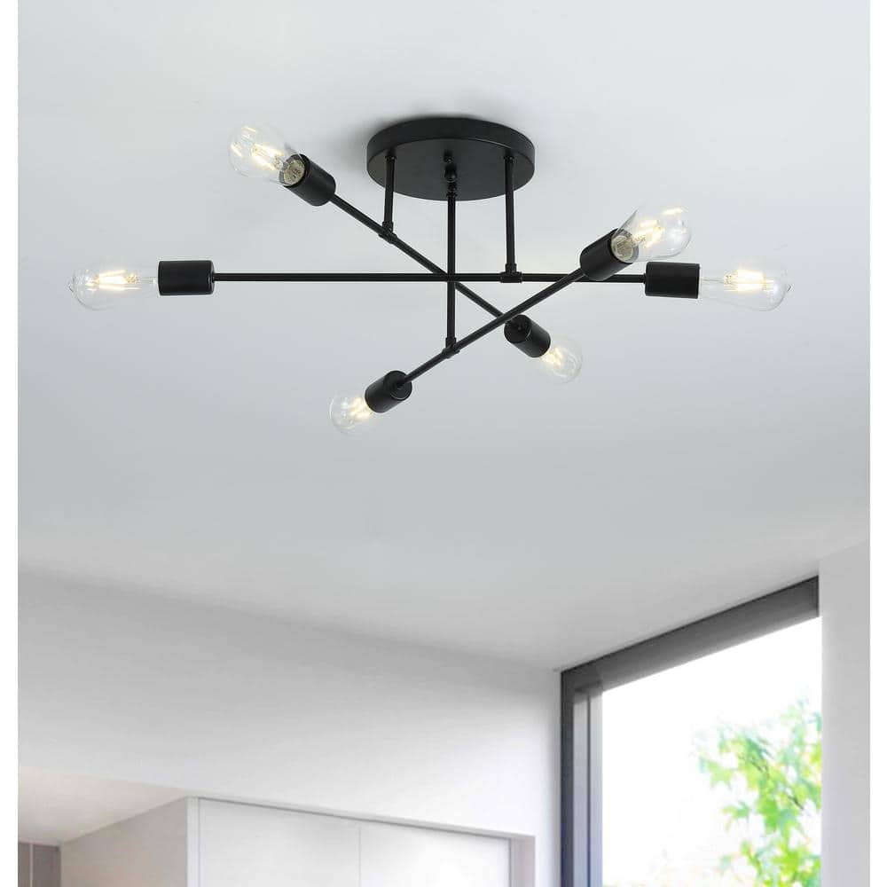21.6 in. 6-Light Black Sputnik Modern Linear Semi Flush Mount - Hercitys
