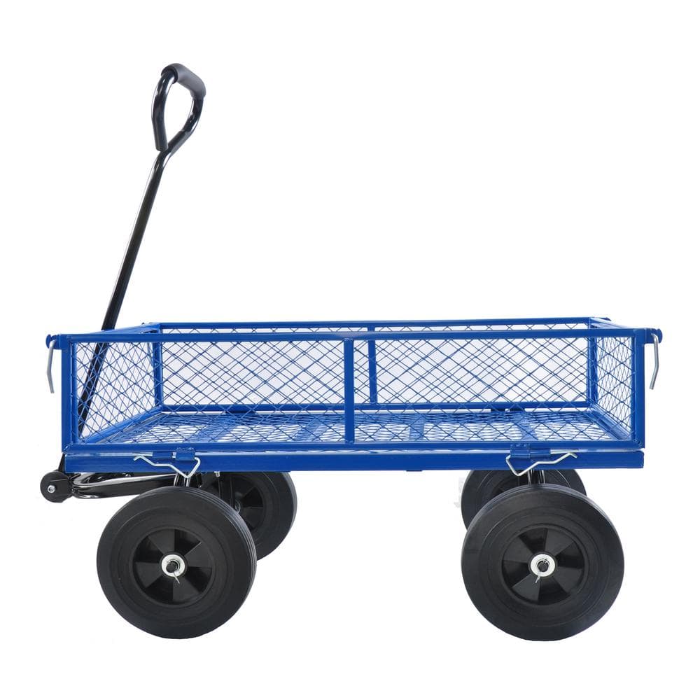 16.74 cu. ft. Metal Wagon Garden Cart, Blue - Hercitys
