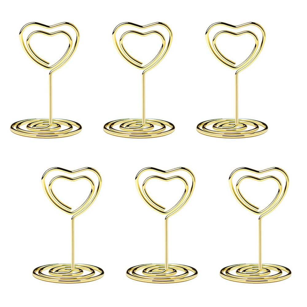 1.2 in. x 2 in. Gold Heart Nickel Place Card Holder Ser of 200 Pcs Table Sign Picture Photo for Valentine’s Day - Hercitys