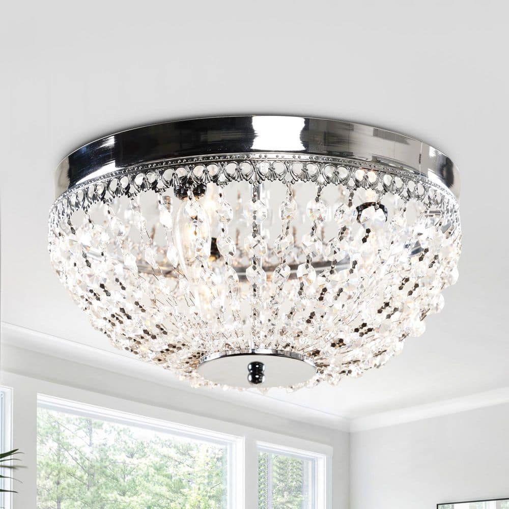 13.75 in. 3-Light Modern Crystal Chrome Flush Mount Ceiling Light Chandelier for Hallway and Bedroom - Hercitys