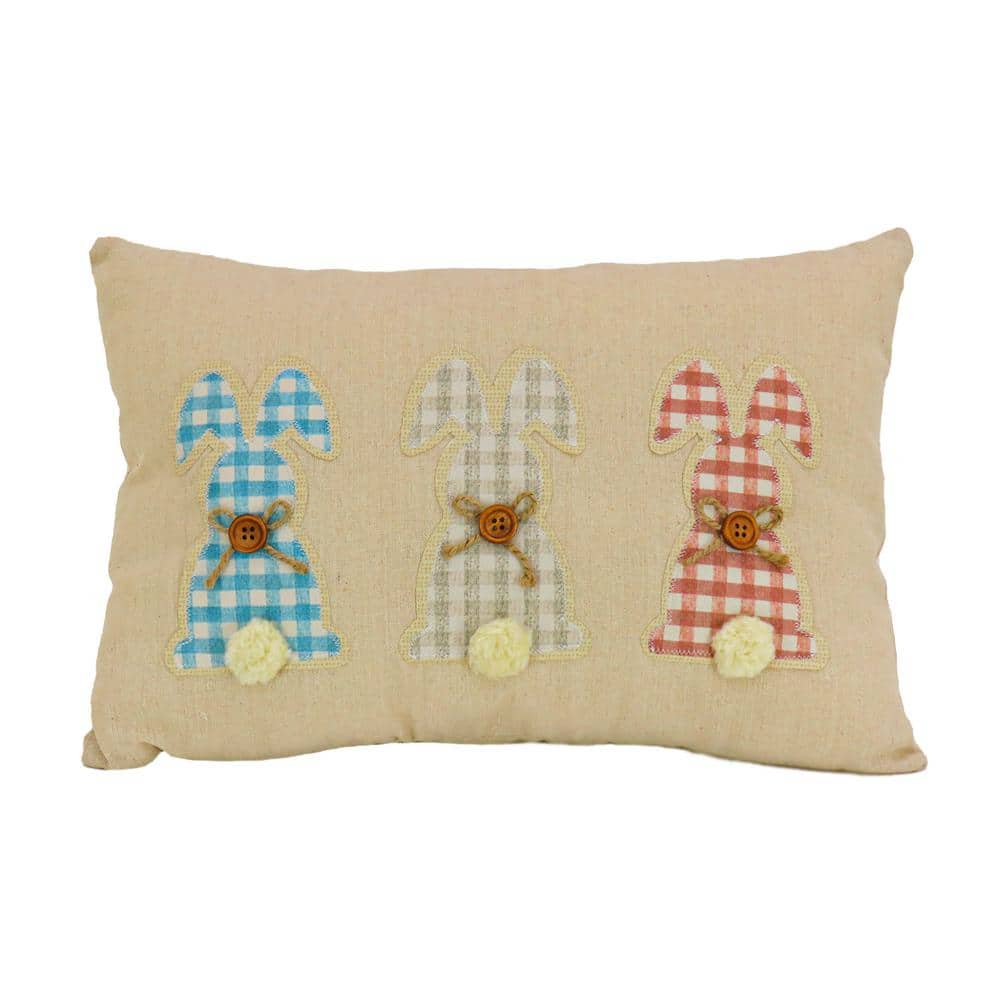 18 in.x10 in. Plaid Bunnies Easter Pillow - Hercitys