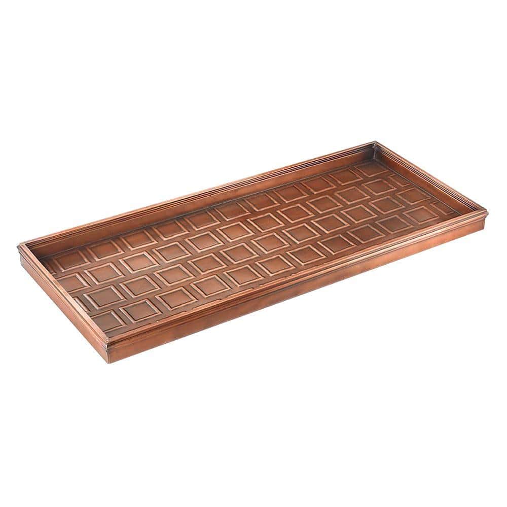 34.5 in. x 14.5 in. Squares Multi-Purpose Copper Finish Boot Tray for Boots, Shoes, Plants, Pet Bowls More - Hercitys