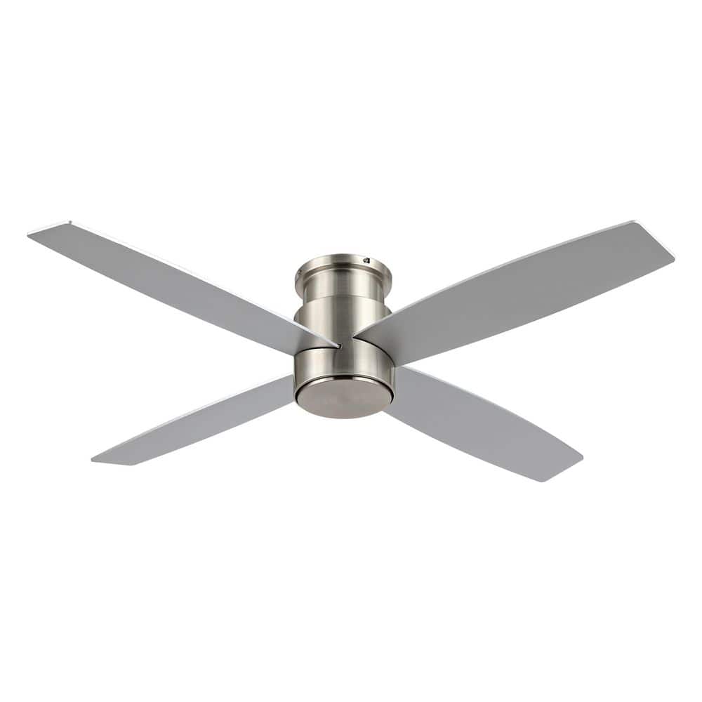 52 in. Nickel Flush Mount DC Ceiling Fan without Lights, 4 Reversible Blades - Hercitys