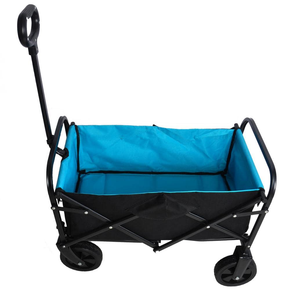 4.2 cu. ft. Steel Blue Black Mini Folding Wagon Garden Cart Shopping Beach Cart - Hercitys