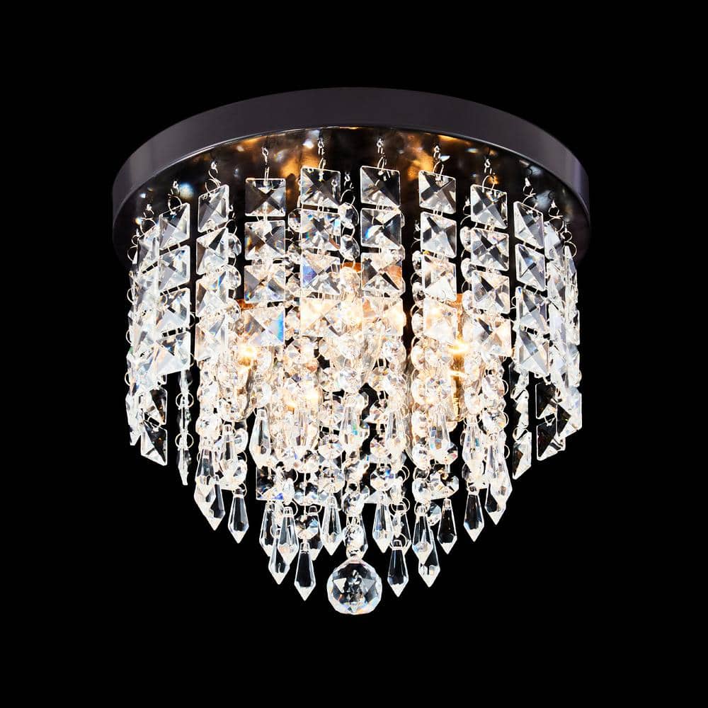 11 in. 5-Light Oiled Bronze Flush Mount Chandelier with K9 Crystals - Hercitys
