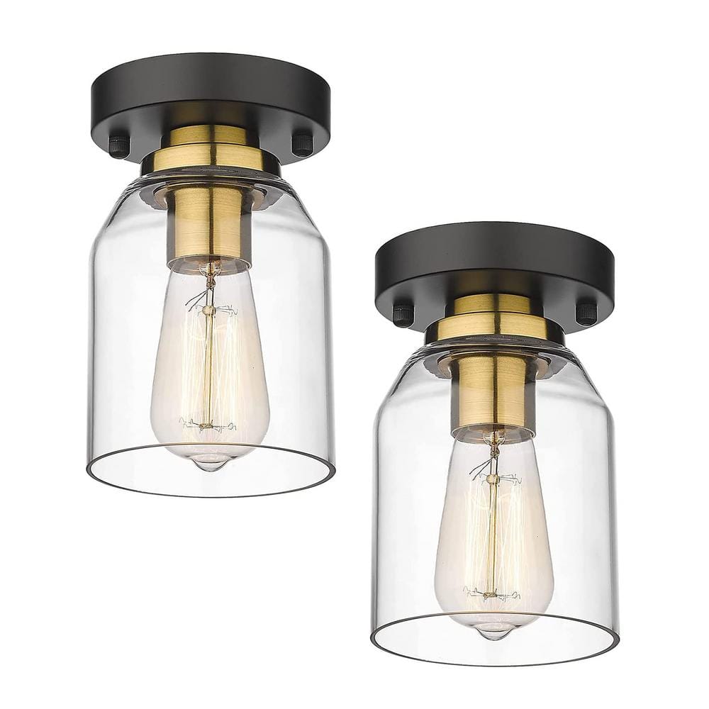 4.7In.Modern Indoor Black and Gold Finish Small Ceiling Light Fixture Semi Flush Mount Ceiling Light for Hallway Bedroom - Hercitys