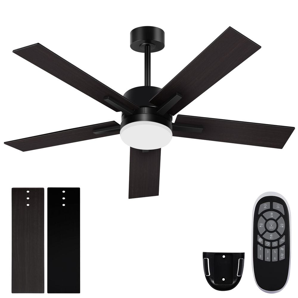 42 in. Indoor/Covered Outdoor Black Modern Adjustable Color Temperature Ceiling Fan Light with Remote - Hercitys