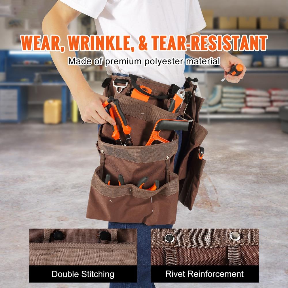 19 Pockets ool Belt, Adjusts from 32 in. to 54 in. Polyester Heavy Duty Tool Pouch Bag, Detachable Tool Bag - Hercitys