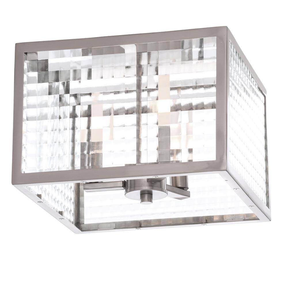 12 in. 3-Light Brushed Nickel Flush Mount with Etched Clear Glass Shade - Hercitys