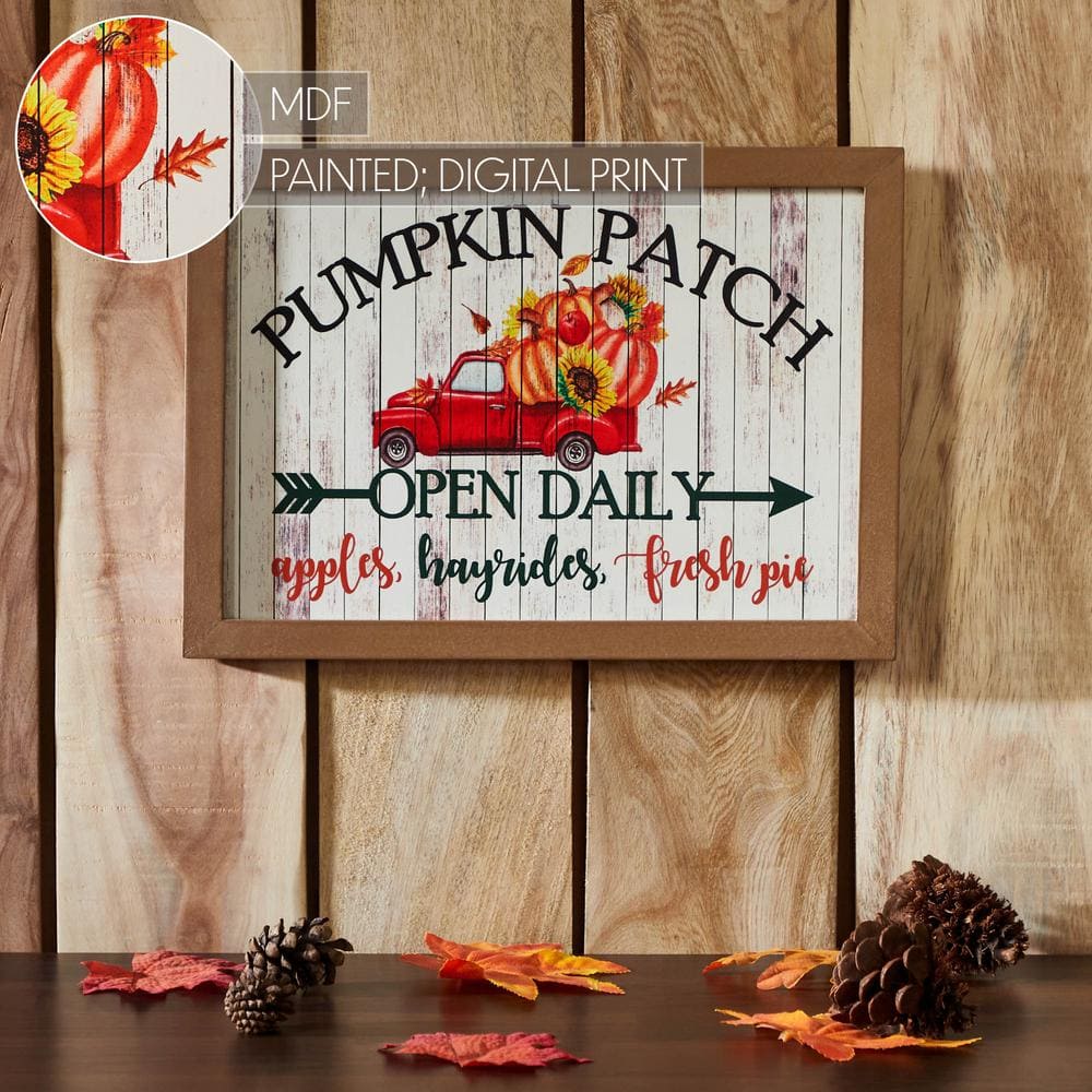 10 in. Shiplap Pumpkin Patch Fall Red Truck Harvest Wall Sign - Hercitys