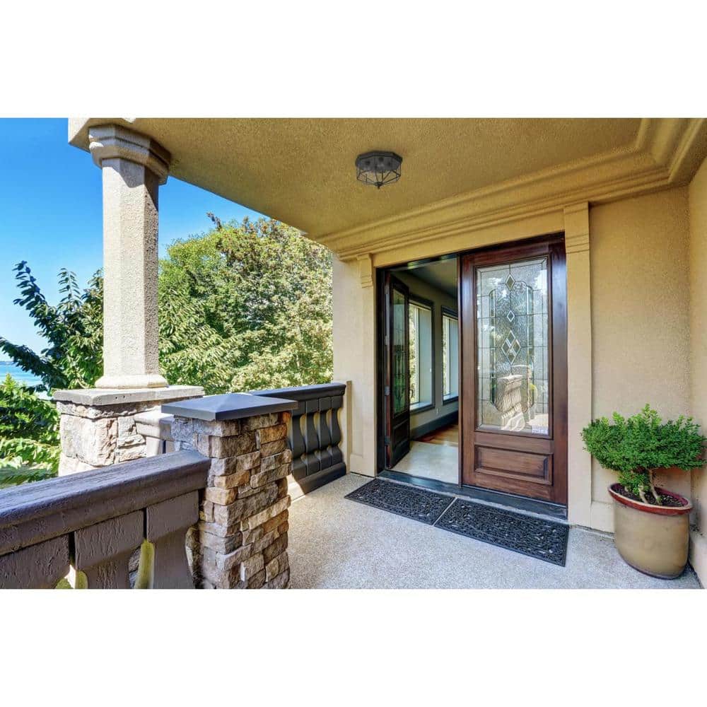 4-Light Antique Bronze Clear Beveled Glass Traditional Indoor Outdoor 9-3/4″ Flush Mount Light - Hercitys