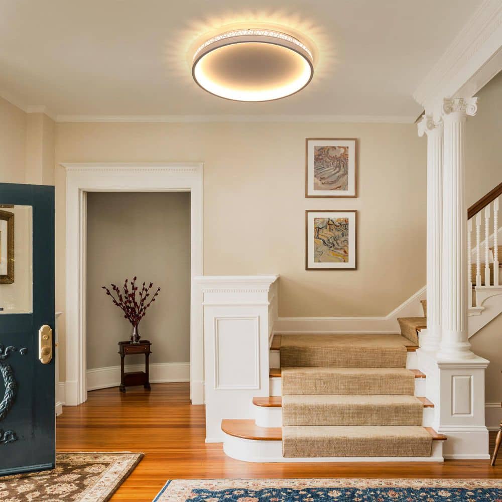 16 in. Modern White Dimmable Integrated LED Flush Mount Ceiling Light Fixtures Bird Nest Trim with Remote for Bedroom - Hercitys