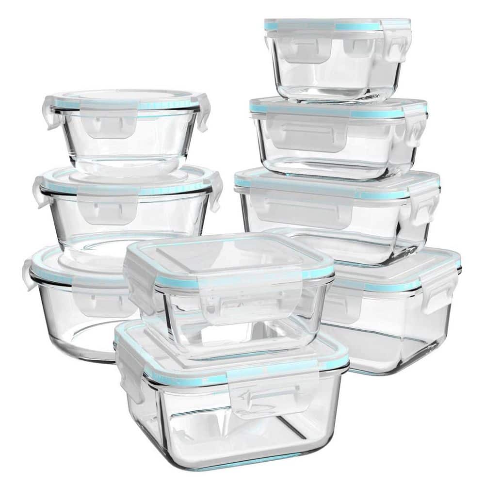 18 Piece Leak Proof BPA Free Glass Food Storage Containers with Lids for Meal Prep Microwave Oven Safe Set - Hercitys
