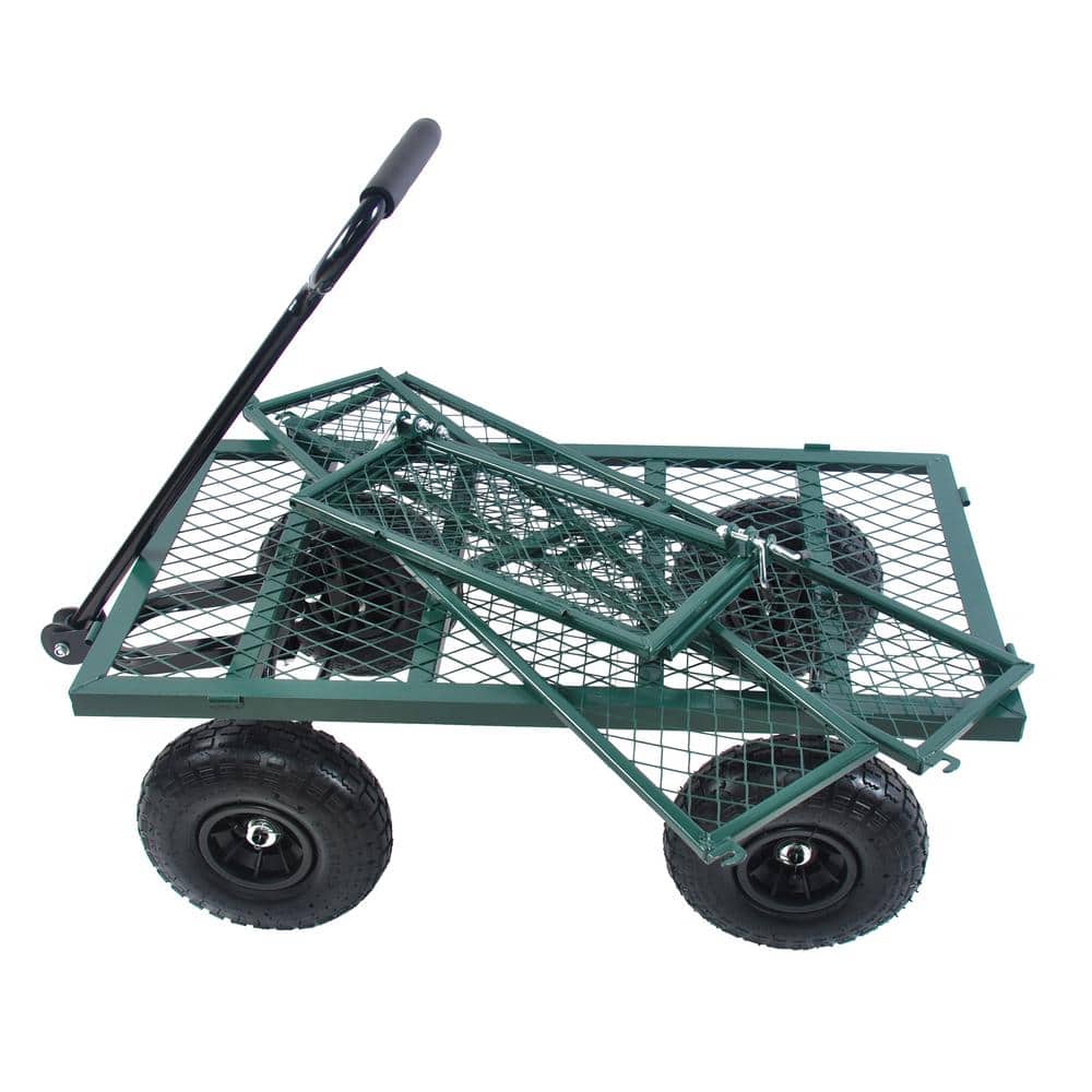 17 cu. ft. Metal Garden Cart, Wagon Cart Garden Cart Trucks to Transport Firewood Fruit Vegetables-Green - Hercitys