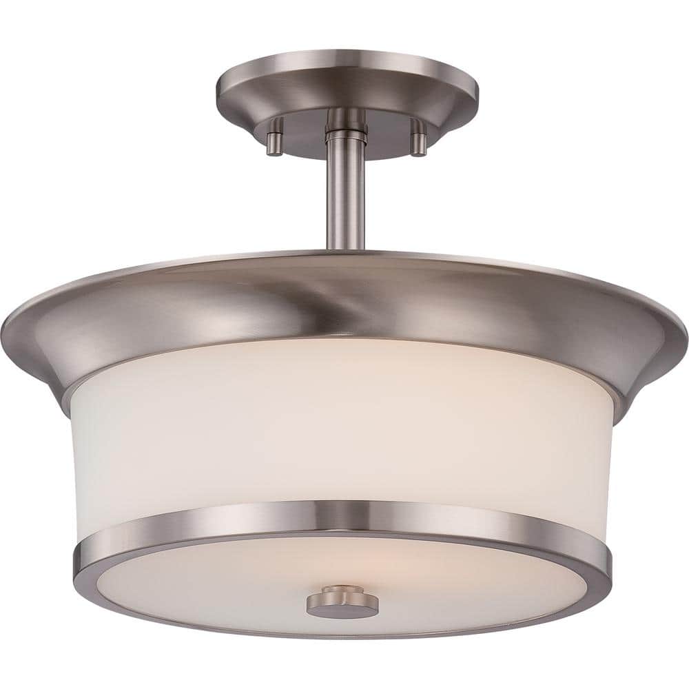 13.13 in. 2-Light Brushed Nickel Semi-Flush Mount - Hercitys