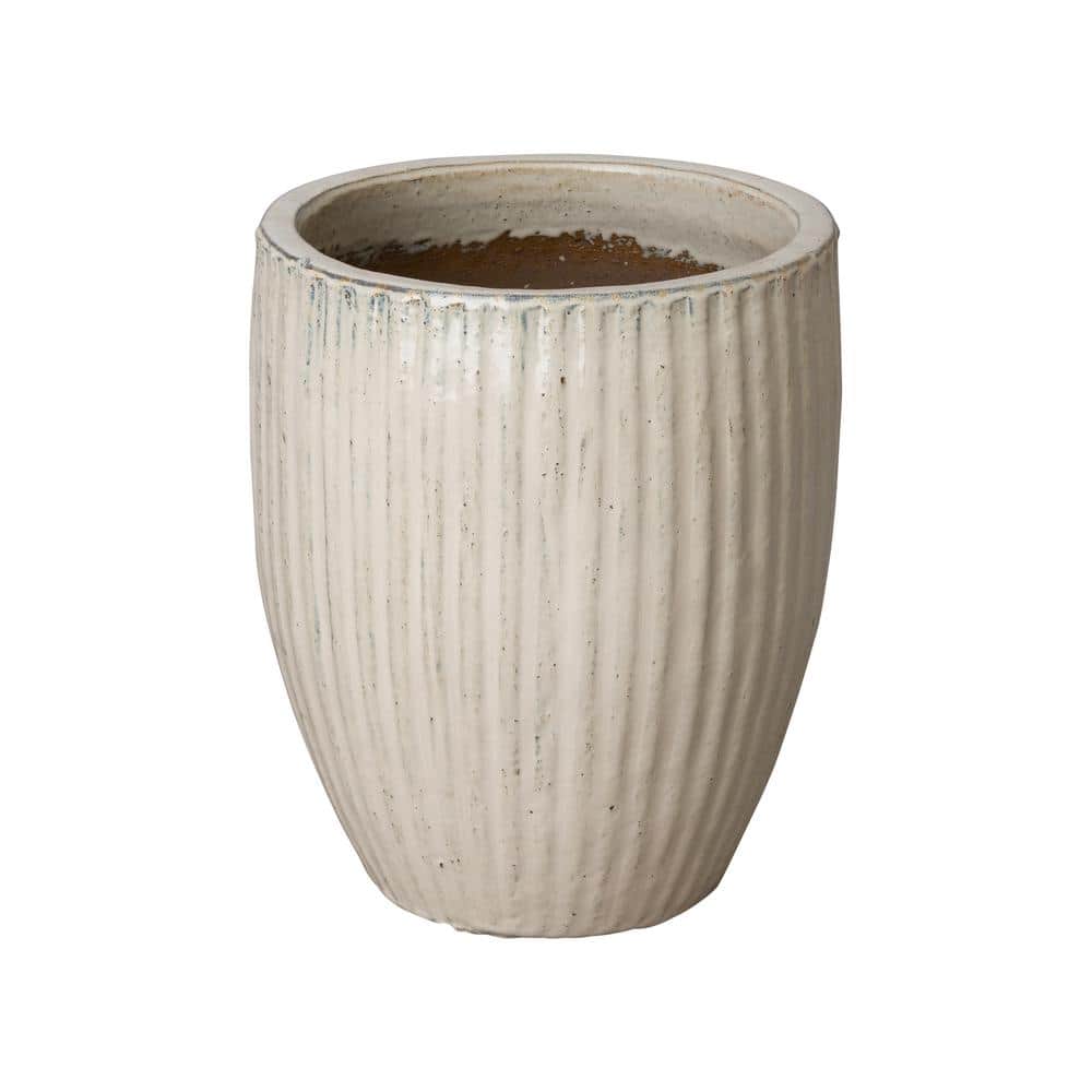 14 in. D x 18 in. H Distressed White Ceramic Round Planter with Drainage Hole - Hercitys