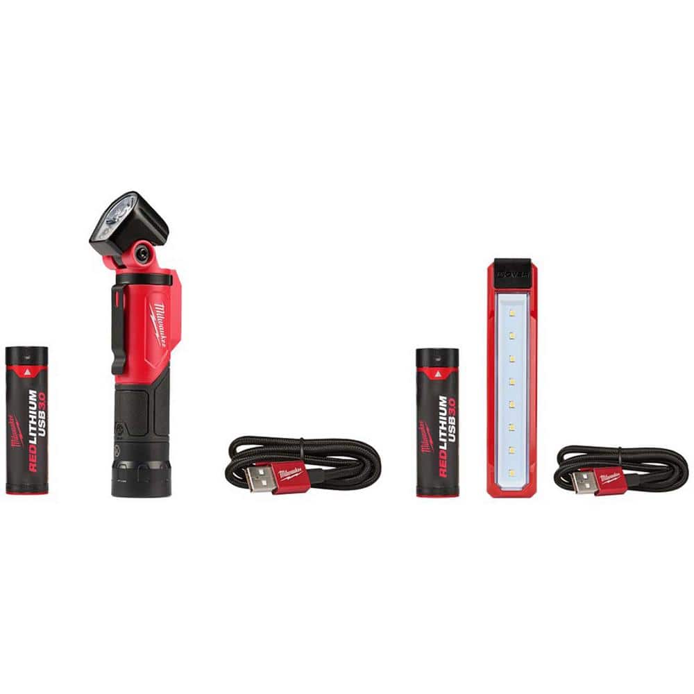 500 Lumens LED Pivoting REDLITHIUM USB Flashlight & 445 Lumens LED Rover Rechargeable Pocket Flood Light (2-Pack) - Hercitys