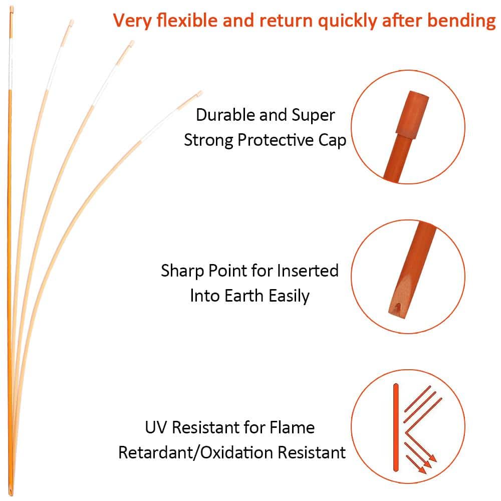 36 in. Driveway Markers 1/4 in. Dia Solid Driveway Poles for Easy Visibility at Night Reflective, Orange (24-Pack) - Hercitys