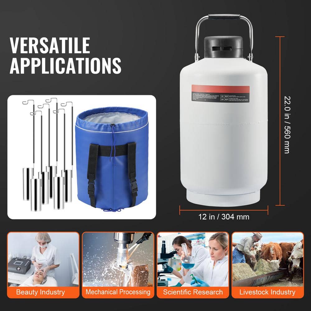 10 L Liquid Nitrogen Tank, Aluminum Alloy Dewar with 6-Canisters, Carry Bag and Straps, Cryogenic LN2 Tank - Hercitys