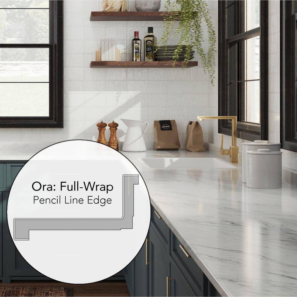 10 ft. Straight Laminate Countertop in Textured Calcutta Marble with Eased Edge and Integrated Backsplash - Hercitys