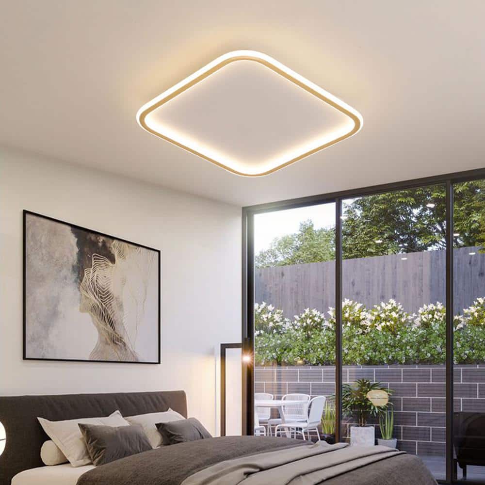 20 in. 1-Light White Modern Square Dimmable Selectable LED Flush Mount Ceiling Light with Remote - Hercitys