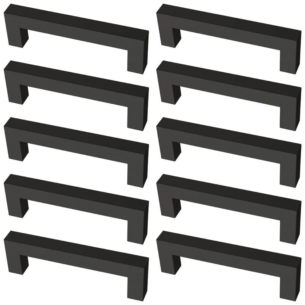 10-Pack Simple Modern Square 3-3/4 in. (96 mm) Modern Matte Black Cabinet Drawer Pulls - Hercitys