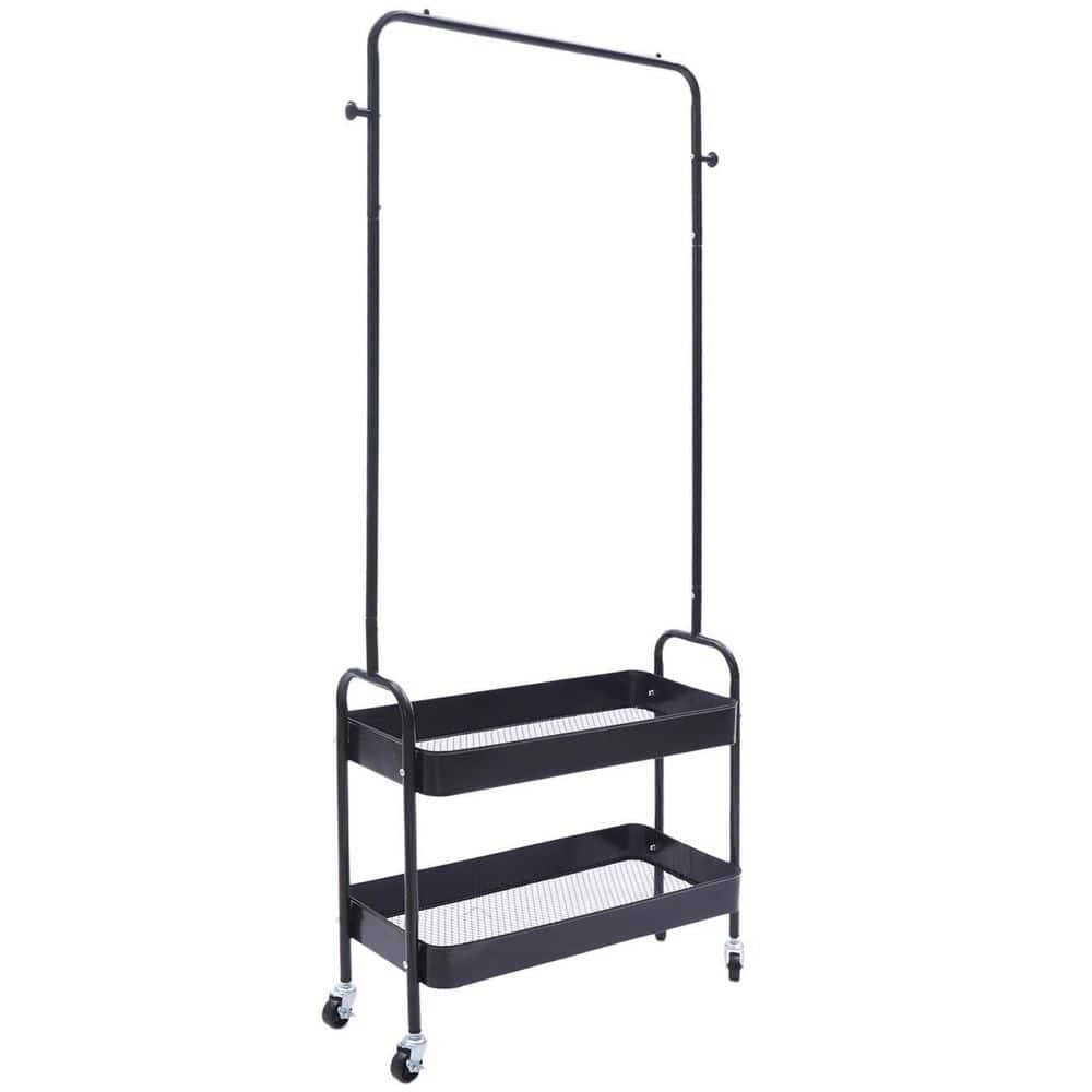 2-Tier Carbon Steel 4-Wheeled 2-In 1 Freestanding Garment Rack in Black - Hercitys