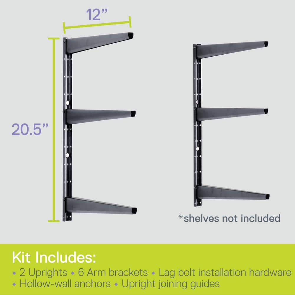 1.5 in. W 12 in. D x 21 in. H Black Heavy Duty Wall Rack, Holds 480 lbs., Adjustable 3-Tier Steel Garage Wall Shelf - Hercitys