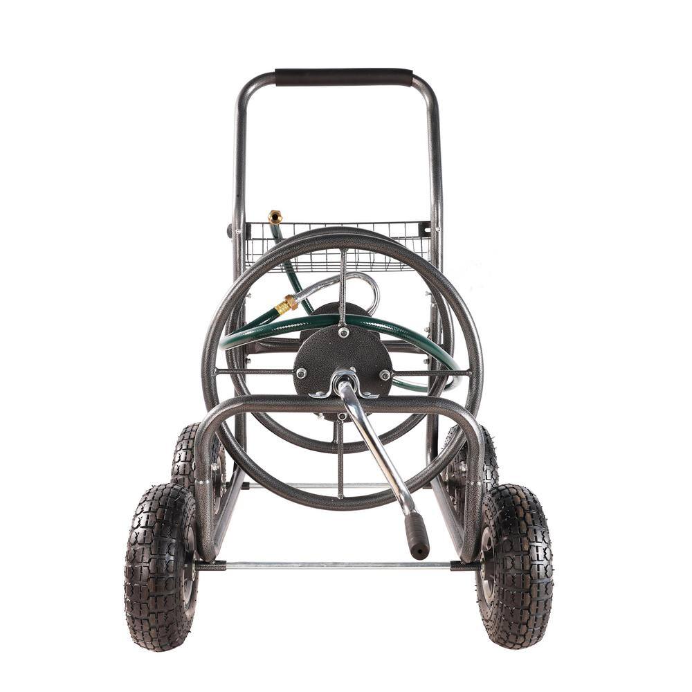 2 cu. ft. Metal Garden Cart – 4 Wheels Portable Garden Hose Reel Cart with Storage Basket - Hercitys