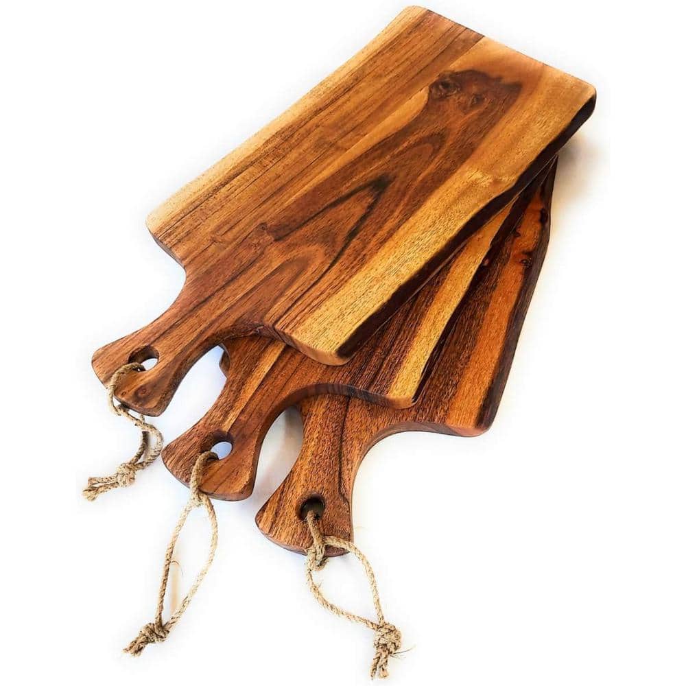 1-Piece Natural Brown Acacia 18″ x 8″ Charcuterie Board with Live Edge & Handle - Hercitys